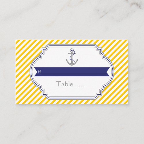 Yellow white anchor nautical wedding place card