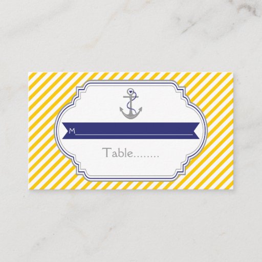 Customizable Yellow, white anchor nautical wedding place card business card template