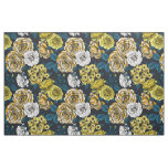 Yellow, white and bi-color roses with blue leaves fabric