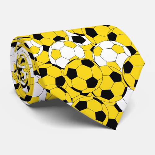Yellow White and Black Soccer Ball Collage Tie