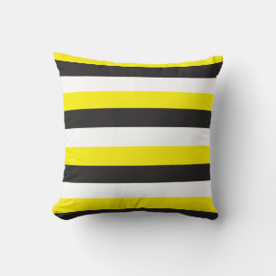 Yellow, White and Black Stripes Throw Pillow