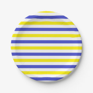 Yellow, White and Blue  Stripes Paper Plates