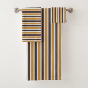 yellow white and brown stripes bath towel set