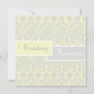 Yellow, White, and Gray Damask Wedding Invitation