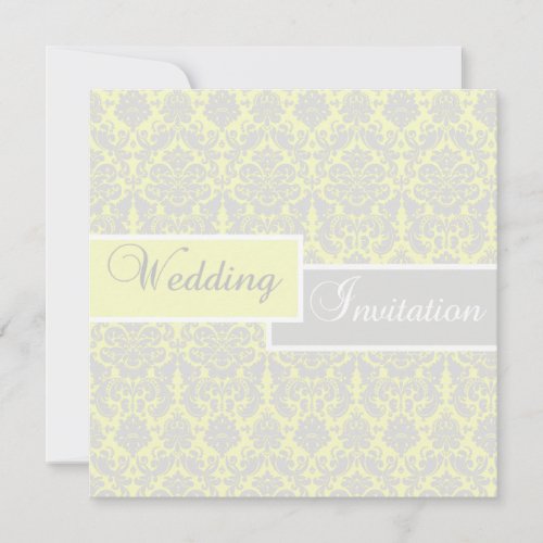 Yellow White and Gray Damask Wedding Invitation