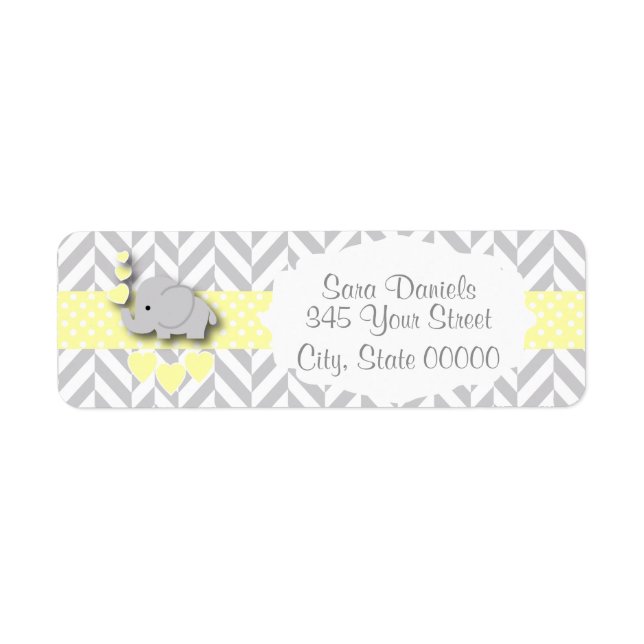 Yellow, White and Gray Elephant Baby Shower Label (Front)