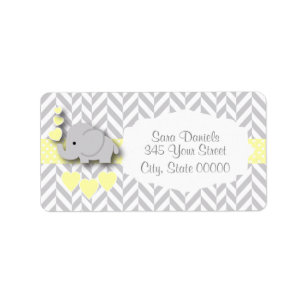 Yellow, White and Gray Elephant Baby Shower Label