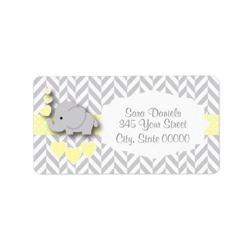 Yellow White and Gray Elephant Baby Shower Label