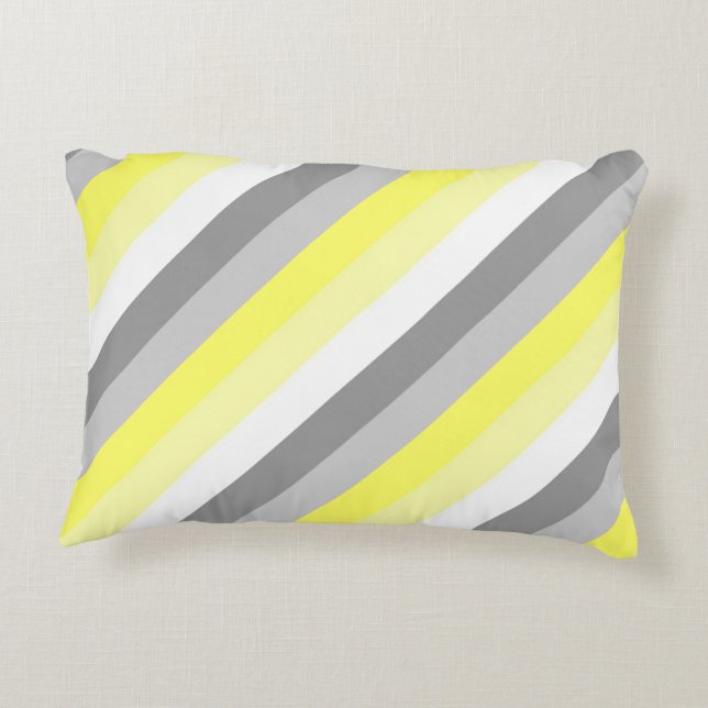Yellow, White and Gray Stripes Accent Pillow (Back)