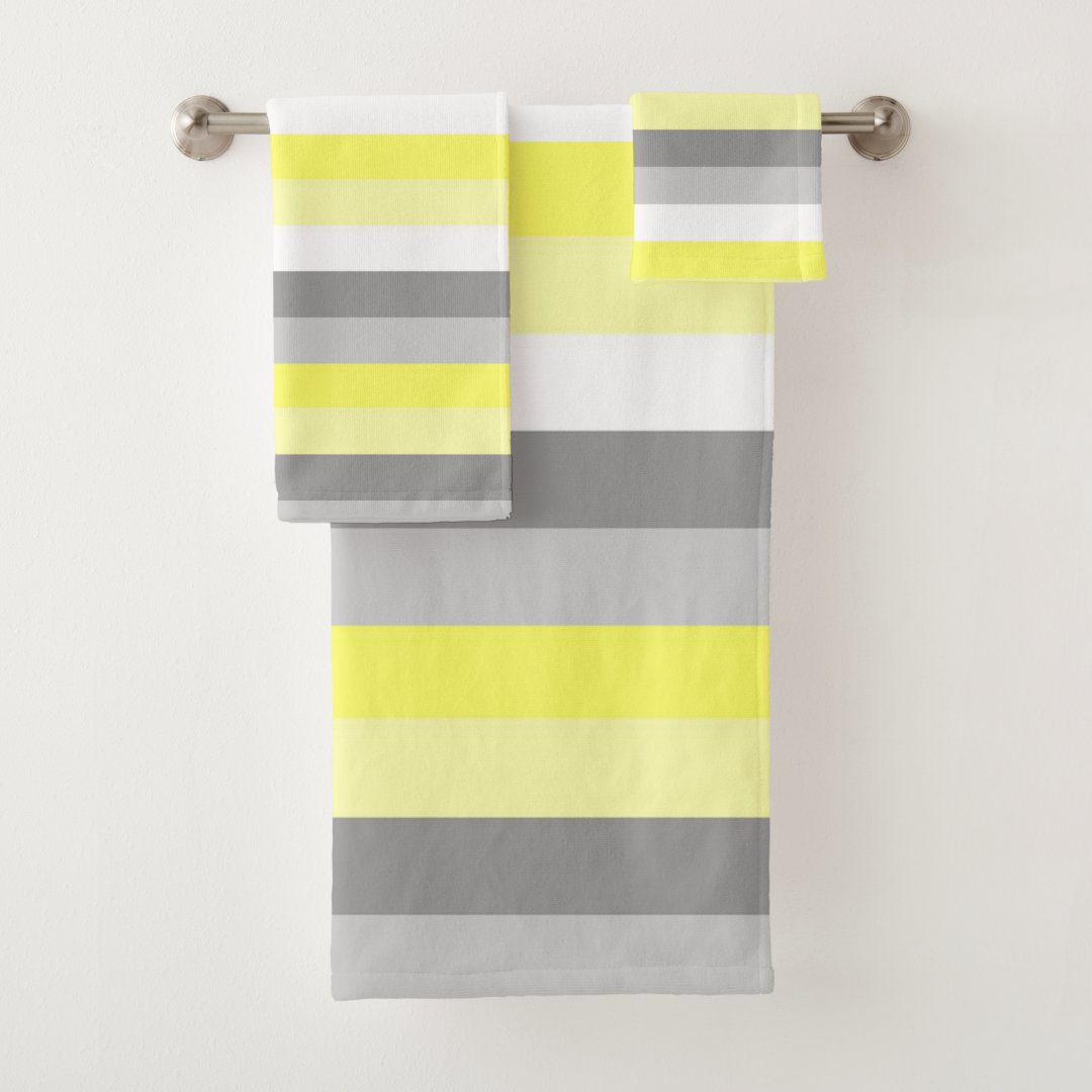 Yellow, White and Gray Stripes bath towel set | Zazzle