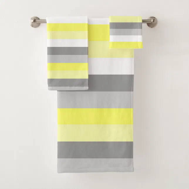 Yellow, White and Gray Stripes bath towel set Zazzle