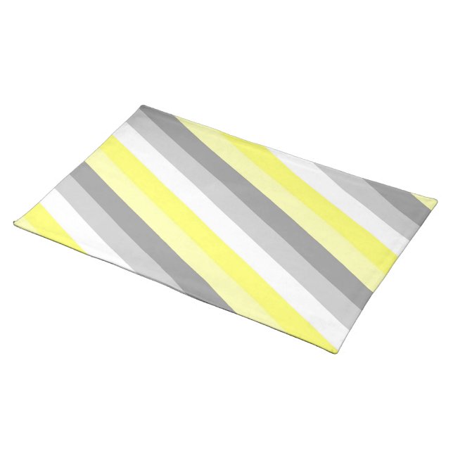 Yellow, White and Gray Stripes Cloth Placemat (On Table)