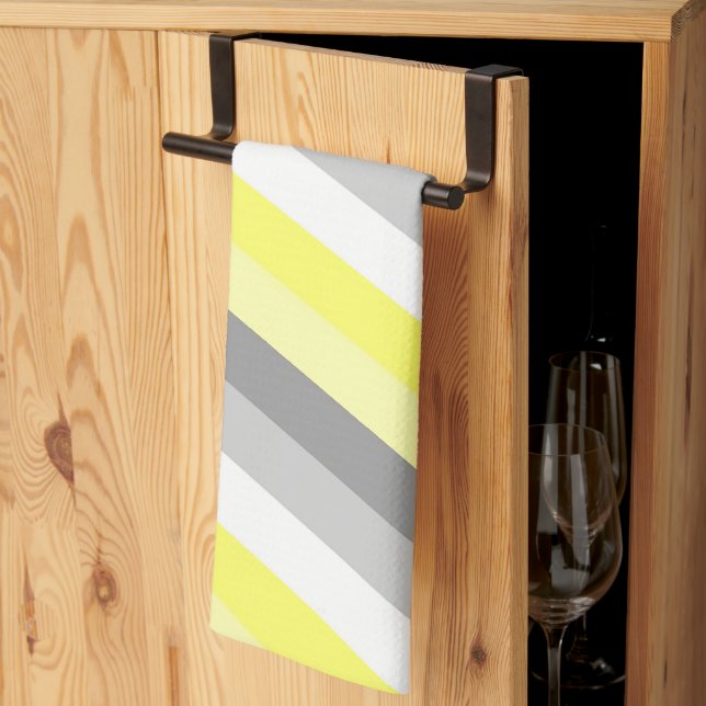 Yellow, White and Gray Stripes  Kitchen Towel (Thirds Fold)