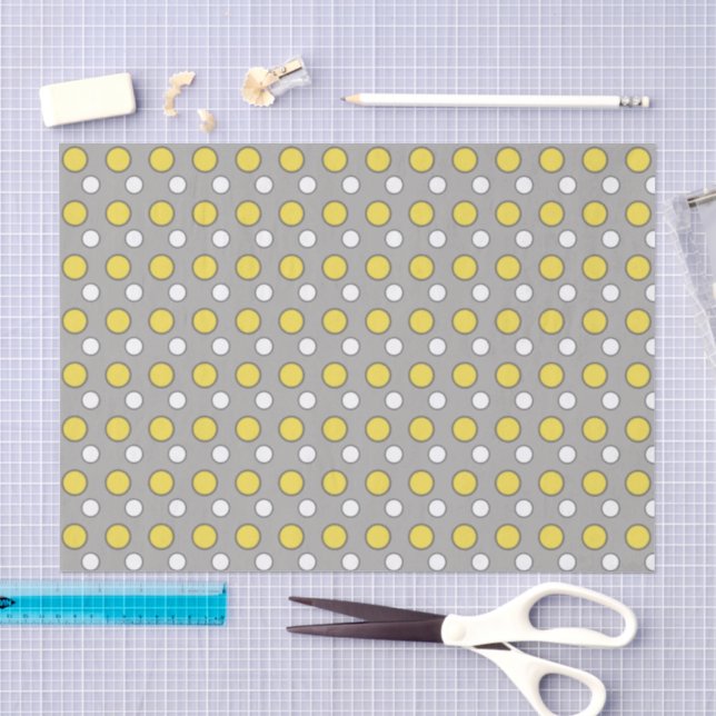 Yellow white and gray with polka dots tissue paper (Craft)