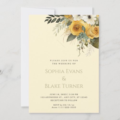Yellow White and Green Floral Yellow Wedding Invitation