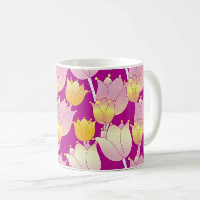 Yellow, White, and Pink Flower Harmony Coffee Mug (Front Right)
