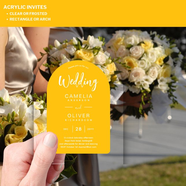 Yellow White Arch Acrylic Wedding Invites Modern Invitations (Creator Uploaded)