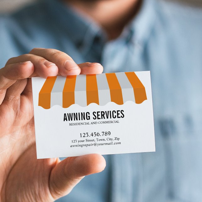 Yellow White Awning Services Cleaning Professional Business Card (Yellow White Awning Business Card professional Services in Custom Design, Repair, Motorization)