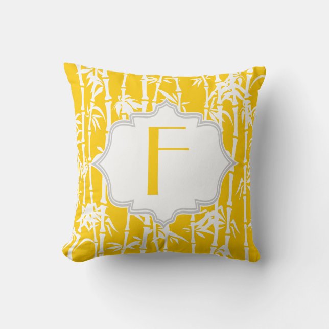 Yellow, white bamboo pattern custom throw pillow (Front)
