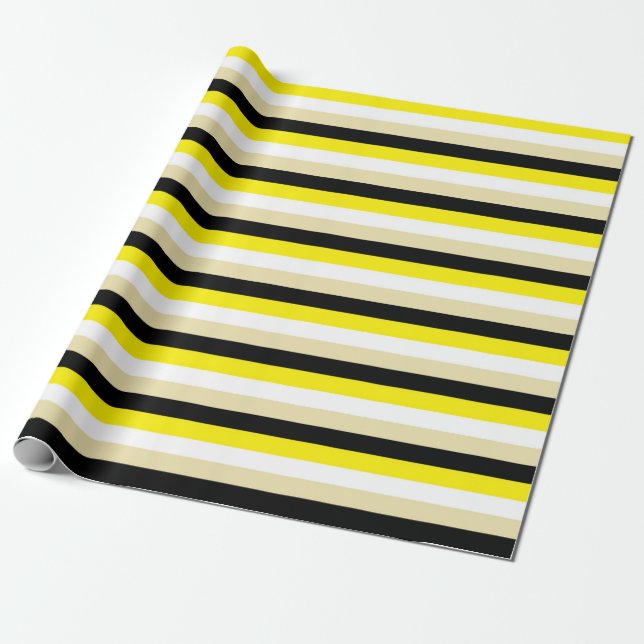 Yellow, White, Beige and Black Stripes Wrapping Paper (Unrolled)