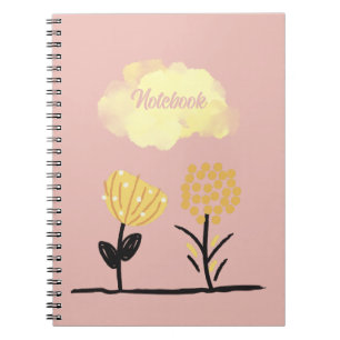 Yellow White Black Calm Flowers Poster Spiral Notebook