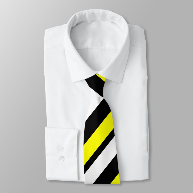 Yellow White & Black Custom Regimental Stripe Neck Tie (Tied)