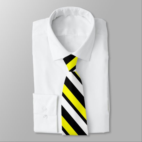 Yellow White Black Custom Thin Diagonally_Striped Neck Tie