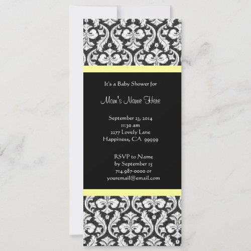 Yellow White Black Damask Baby Shower Invitations