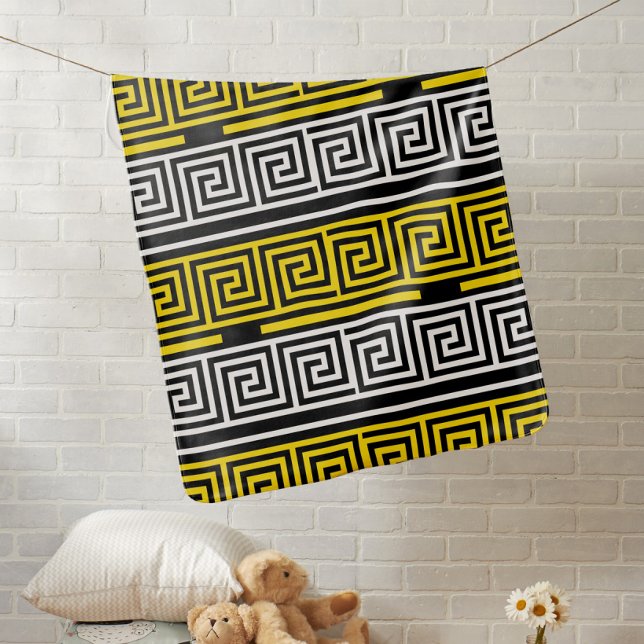 Yellow White Black Greek Key Fret Pattern Design  Baby Blanket (Creator Uploaded)