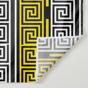 Yellow White Black Greek Key Fret Pattern Design  Fabric