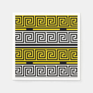Yellow White Black Greek Key Fret Pattern Design Napkins