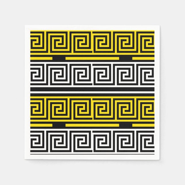 Yellow White Black Greek Key Fret Pattern Design  Napkins (Front)