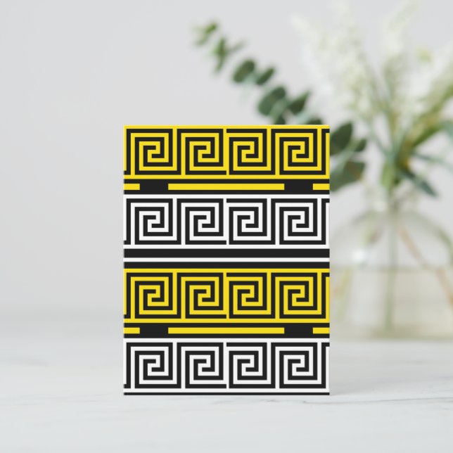 Yellow White Black Greek Key Fret Pattern Design  Postcard (Standing Front)