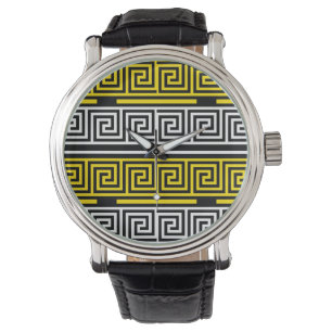 Yellow White Black Greek Key Fret Pattern Design  Watch
