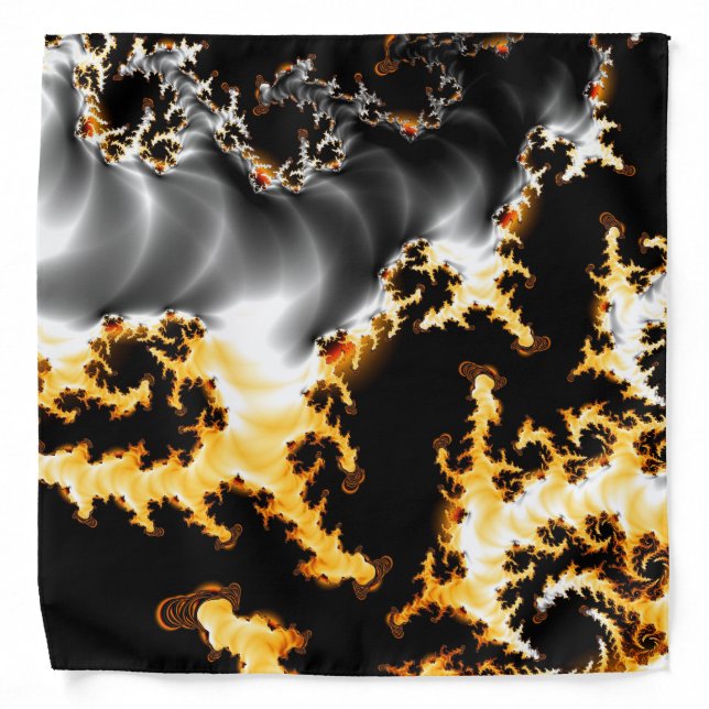 yellow, white, black, orange fractal fire clouds bandana (Front)