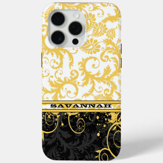 Yellow White Black Personalized Damask iPhone Skin 15 Pro Max Case