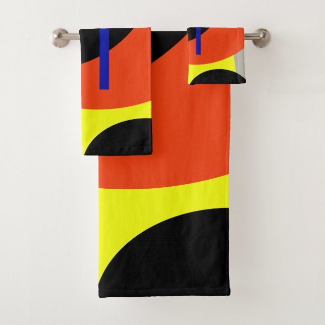 Yellow White Blue Black Abstract Art Bath Towels (Insitu)