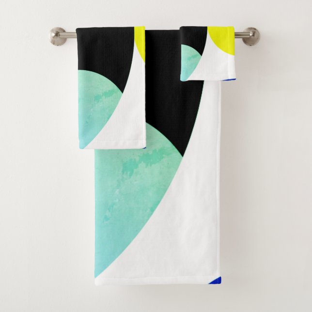 Yellow White Blue Black Abstract Art Bath Towels (Insitu)