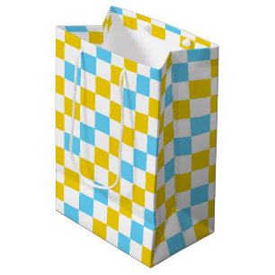 Yellow White Blue Checkered Design Medium Gift Bag