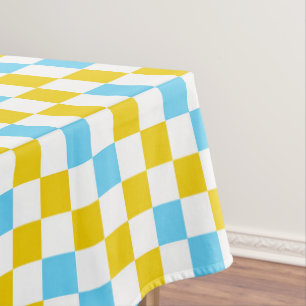 Yellow White Blue Checkered Design  Tablecloth