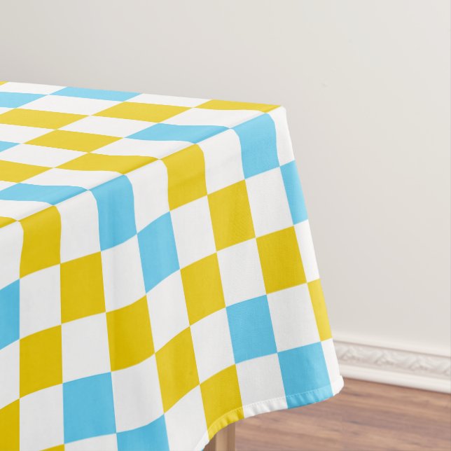 Yellow White Blue Checkered Design  Tablecloth (In Situ)