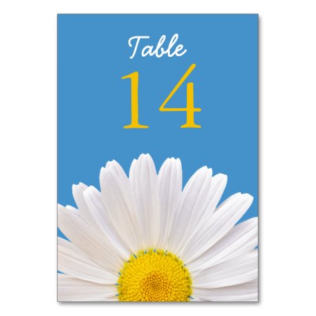 Yellow White Blue Shasta Daisy Flower Wedding Table Number