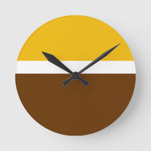 Yellow White Brown Plain Color Block Design  Round Clock