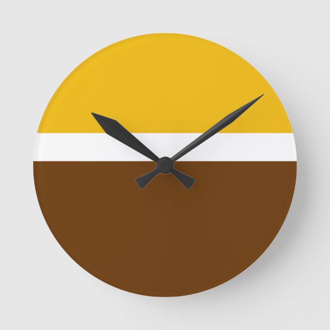 Yellow White Brown Plain Color Block Design  Round Clock (Front)