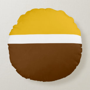 Yellow White Brown Plain Color Block Design  Round Pillow