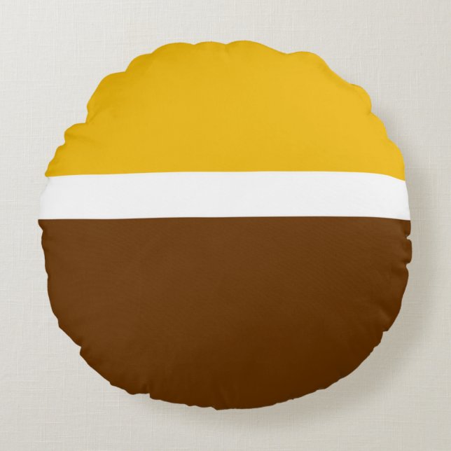 Yellow White Brown Plain Color Block Design  Round Pillow (Front)