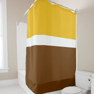 Yellow White Brown Plain Color Block Design Shower Curtain