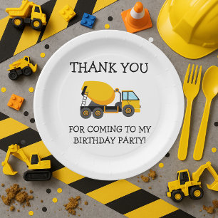 Yellow White Cement Truck Child's Birthday Thanks Paper Plates