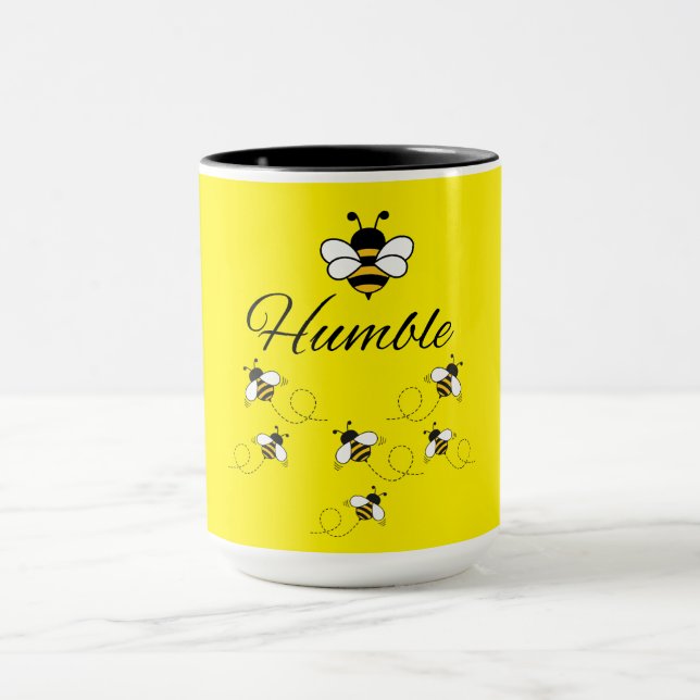 YELLOW WHITE CERAMIC 15 OZ. BEE HUMBLE MUG (Center)