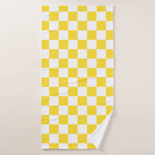 Yellow White Check Checkered Checkerboard Pattern Bath Towel